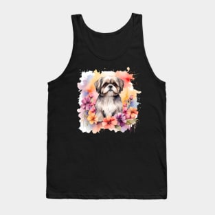 A shih tzu decorated with beautiful watercolor flowers Tank Top